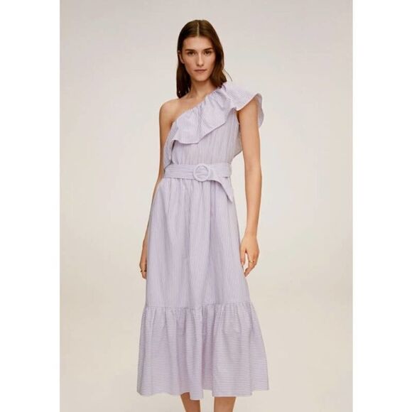 Mango Asymmetric Belted Striped Cotton Dress - Picture 3 of 5